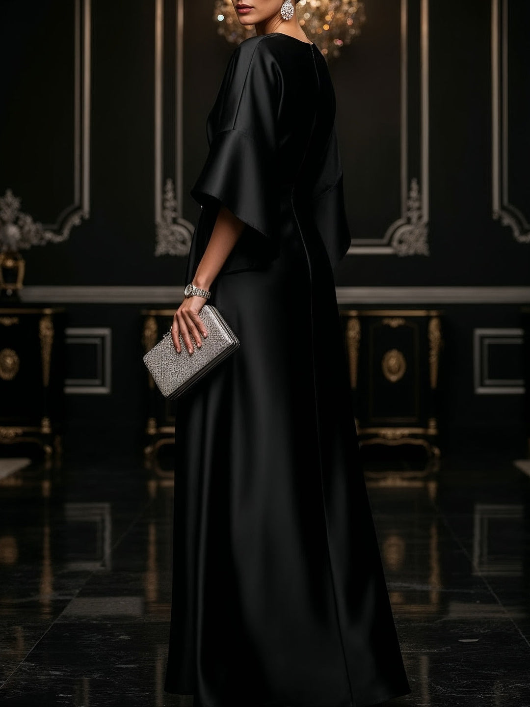 Abito Maxi in Satin Nero Luxe
