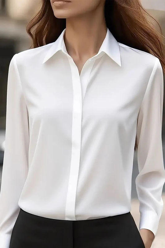 Camicia Casual a Maniche Lunghe con Rever in Satin