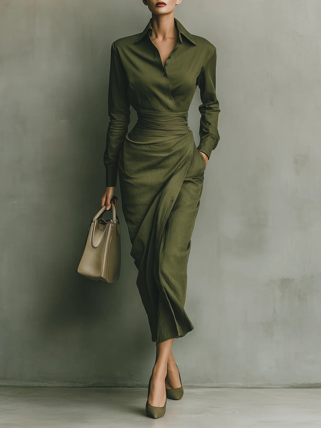 Abito Maxi in Cotone Verde Militare