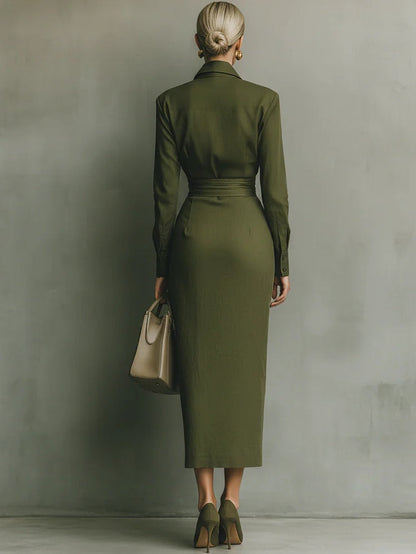 Abito Maxi in Cotone Verde Militare