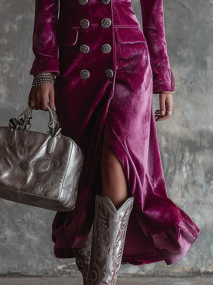 Abito Maxi Blazer Lungo in Velluto Viola