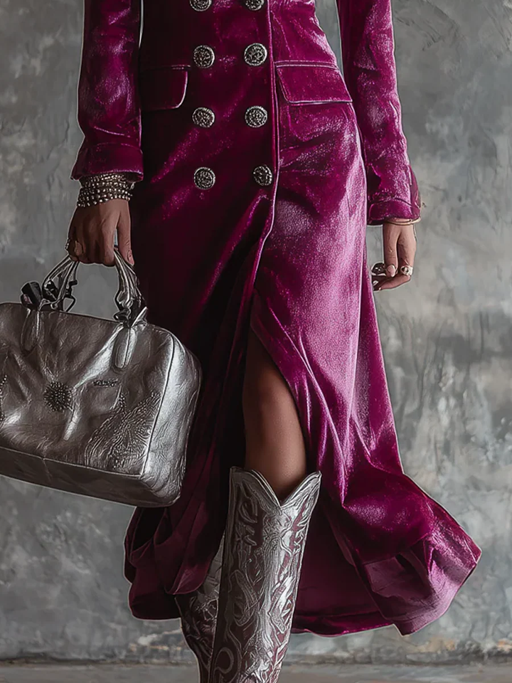 Abito Maxi Blazer Lungo in Velluto Viola