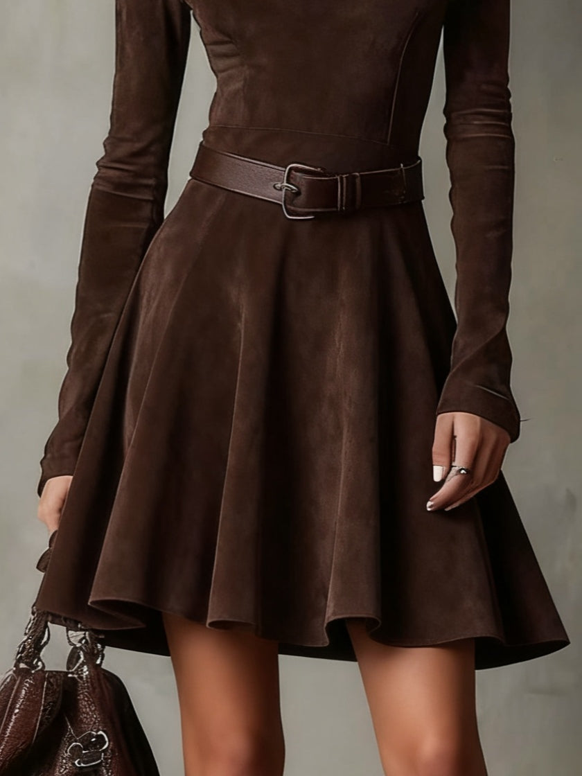 Abito Mini in Camoscio Marrone Scuro Vintage