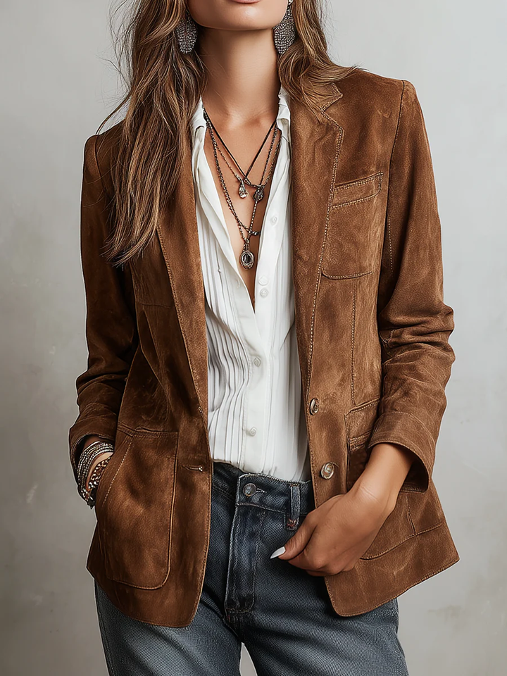 Giacca Vintage in Suede Marrone
