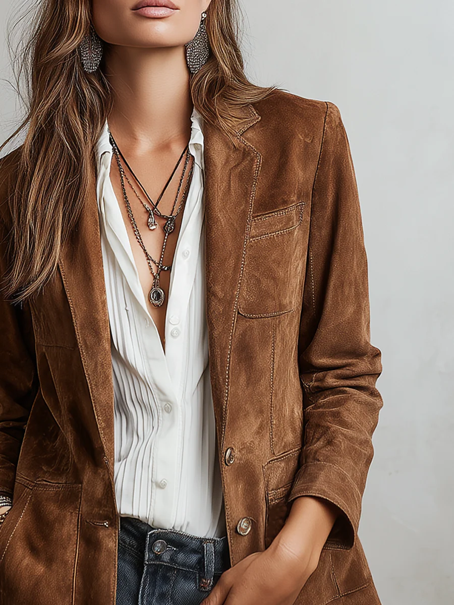 Giacca Vintage in Suede Marrone