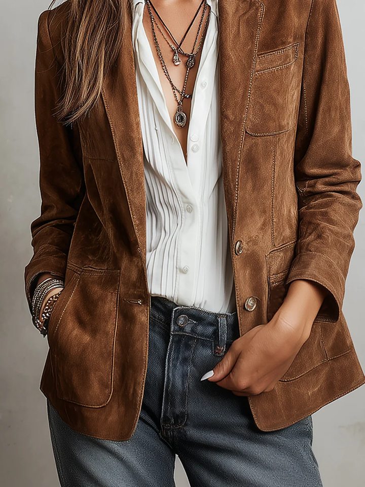 Giacca Vintage in Suede Marrone