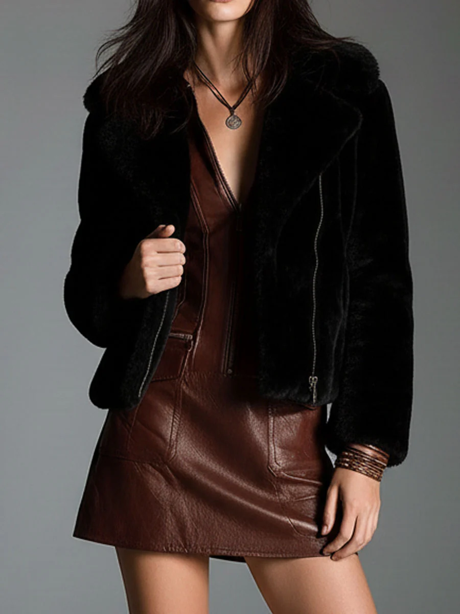 Abito Mini in Eco-Pelle Marrone Cioccolato con Zip