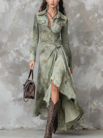 Abito Maxi Slim in Tie-Dye Verde Salvia Vintage