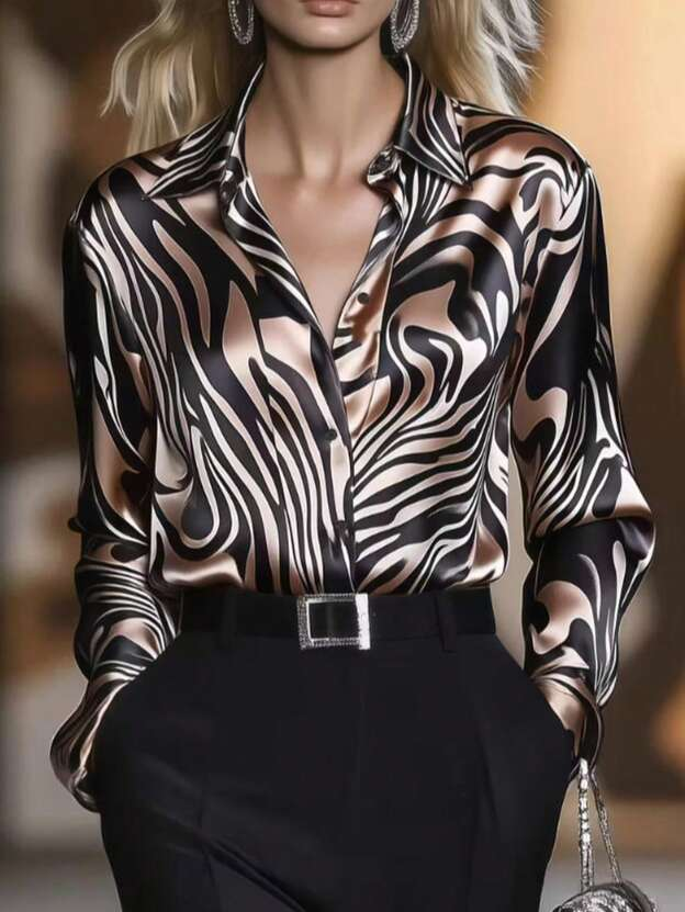 Camicia Elegante in Satin con Stampa Zebra