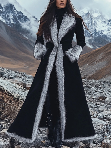 Cappotto lungo in patchwork di finta suede in stile etnico retro