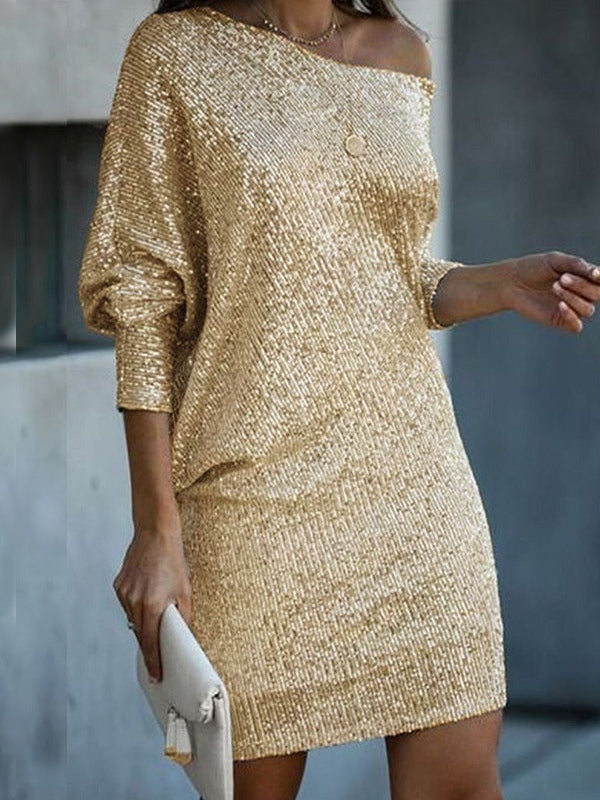 Elegante Mini Abito con Paillettes Off-shoulder