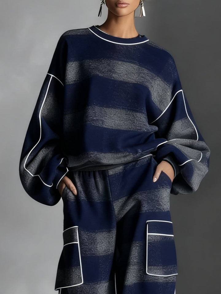 Felpa a blocchi di colore blu e grigia con pantaloni casual, set di due pezzi