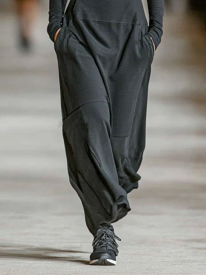 Vestito Maxi Casual Nero con Zip e Collo Alto
