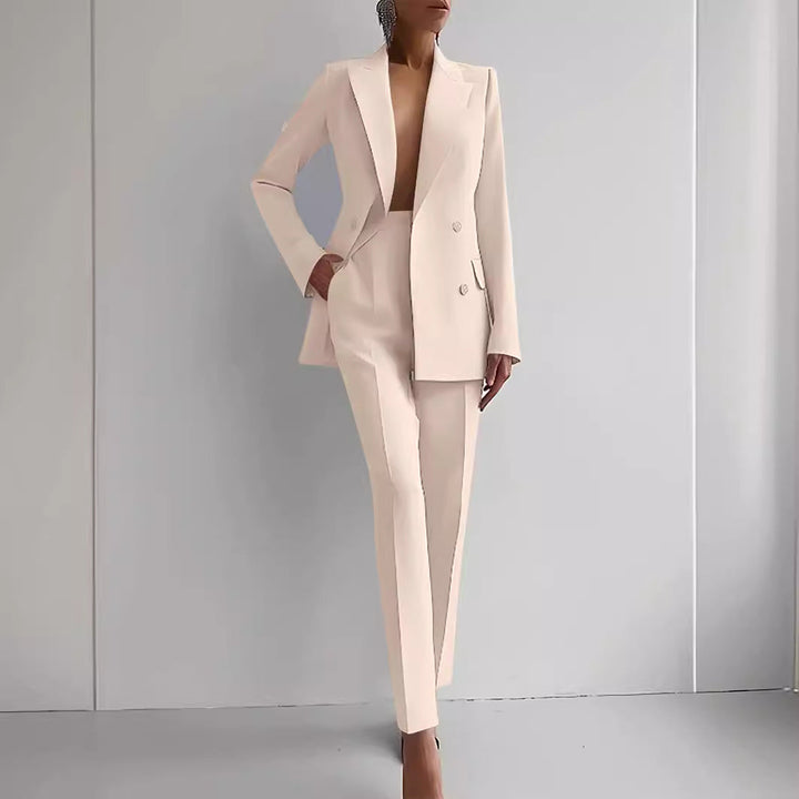 Blazer e Pantaloni a Vita Alta in Colore Solido per Commuting Casual