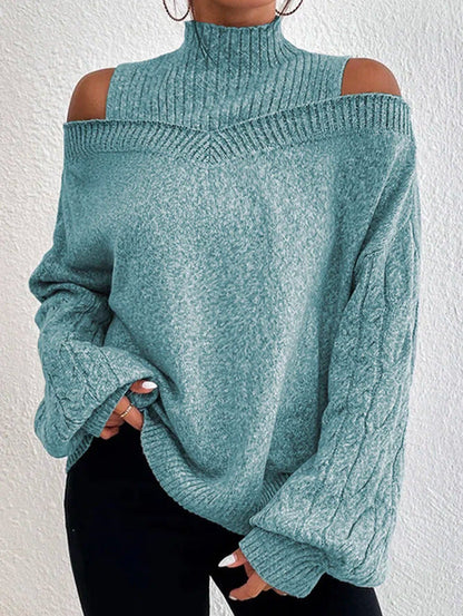 Maglione Lungo a Spalle Scoperte con Cutout e Collo Alto