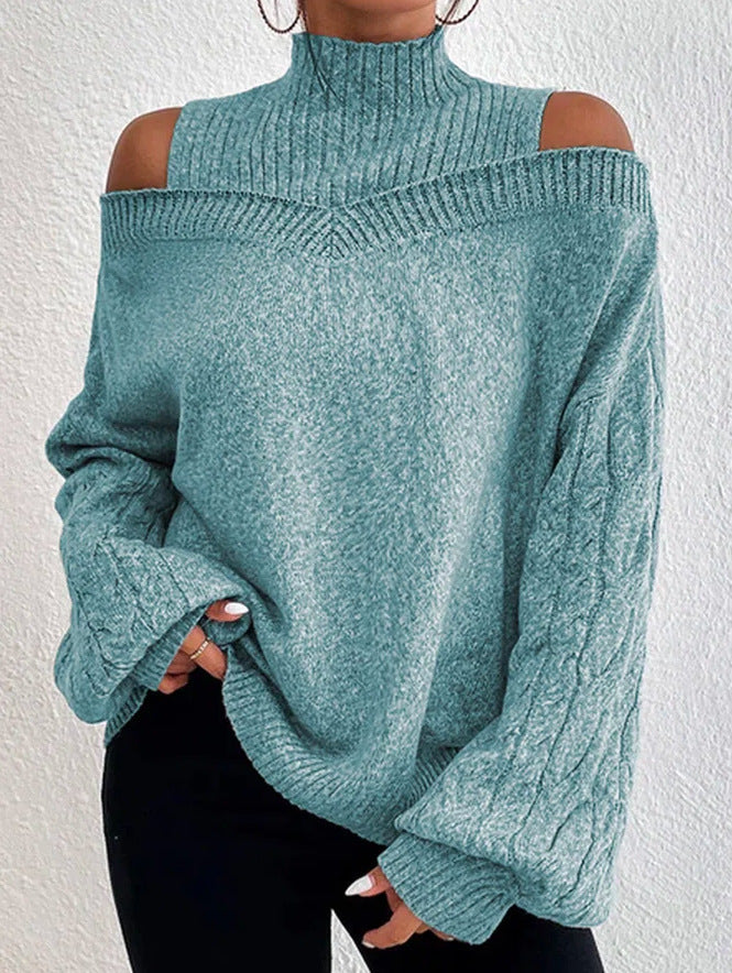 Maglione Lungo a Spalle Scoperte con Cutout e Collo Alto