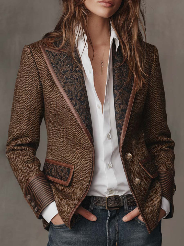Blazer da Donna con Stampa a Spina di Pesce
