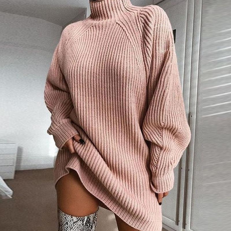 Vestito Maglione Collo Alto a Maniche Raglan