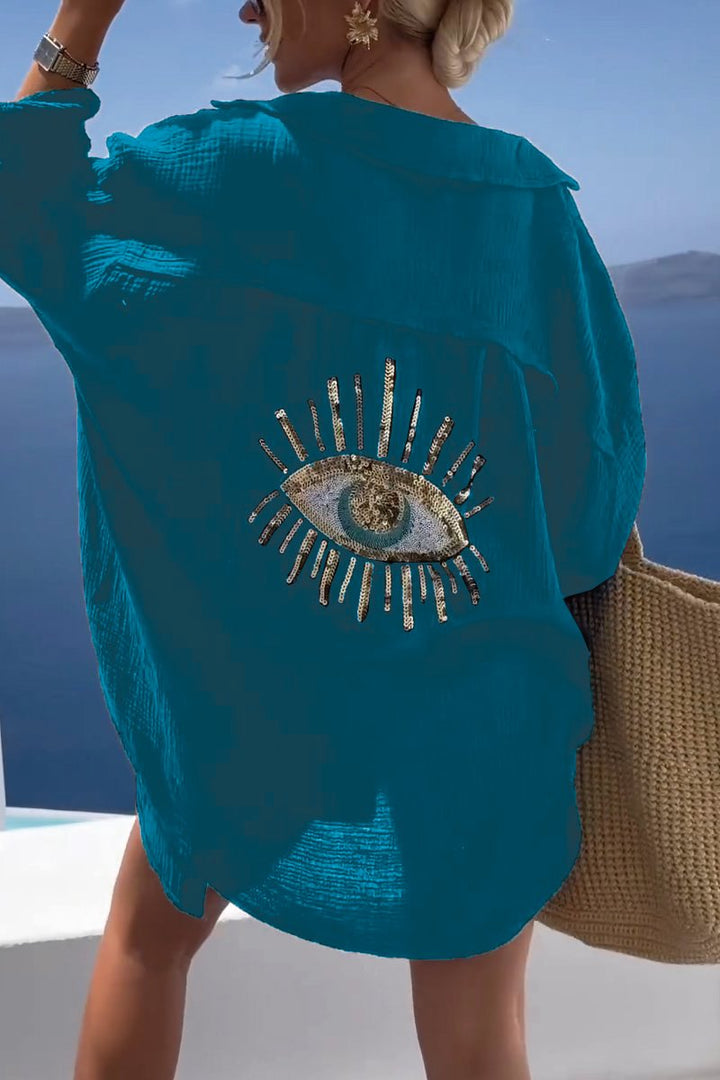 Camicia Casual con Paillettes e Perline