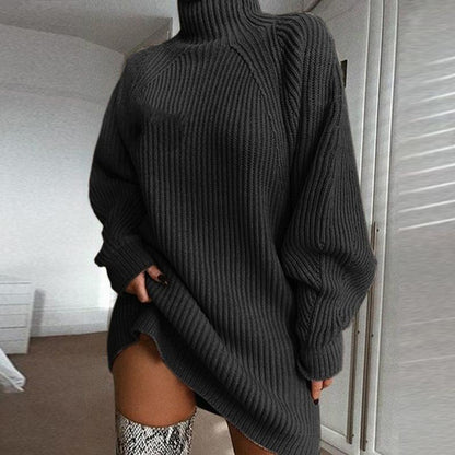 Vestito Maglione Collo Alto a Maniche Raglan