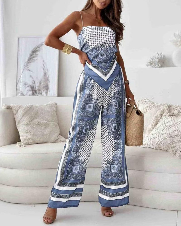 Set di due pezzi con gilet e pantaloni stampati eleganti