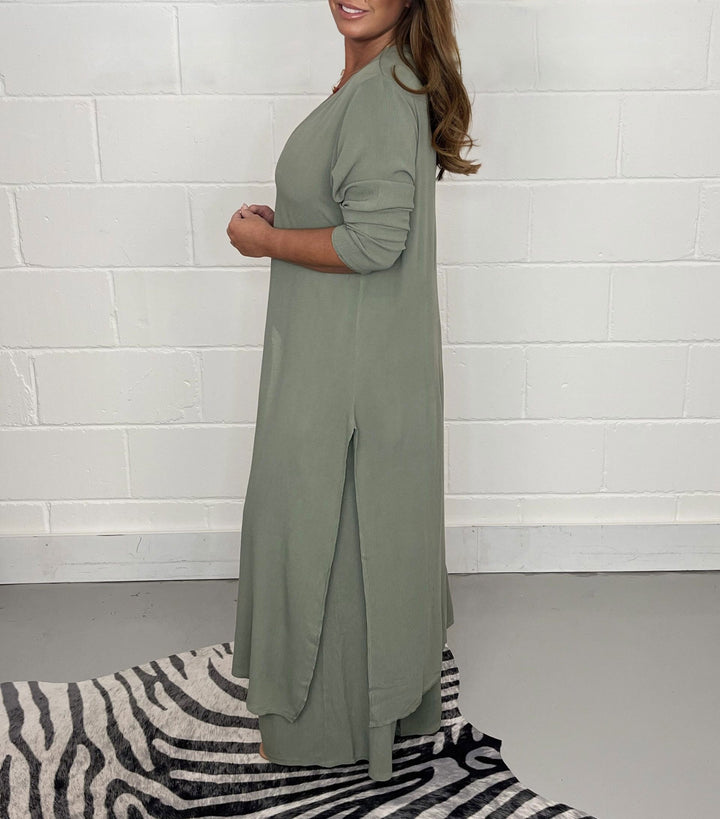 Set di top lungo casual a due pezzi e pantaloni coordinati