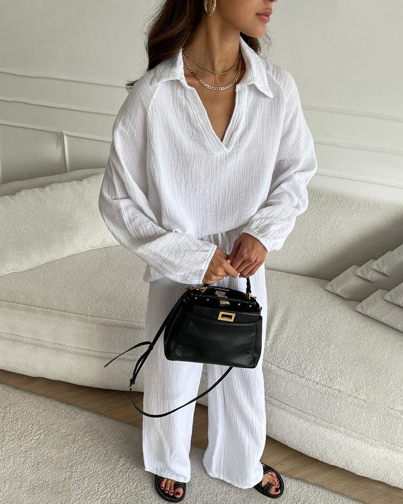 Set di due pezzi casual autunnale con scollo a V semplice