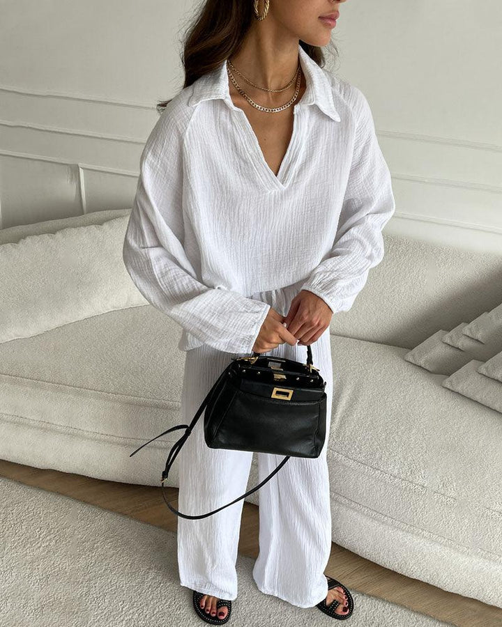 Set di due pezzi casual autunnale con scollo a V semplice