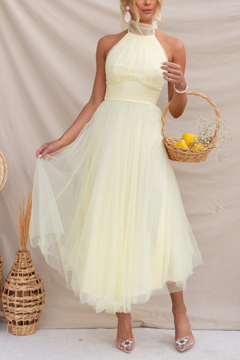 Abito Maxi Halter in Tulle con Dettagli Arricciati Fairy Vibes