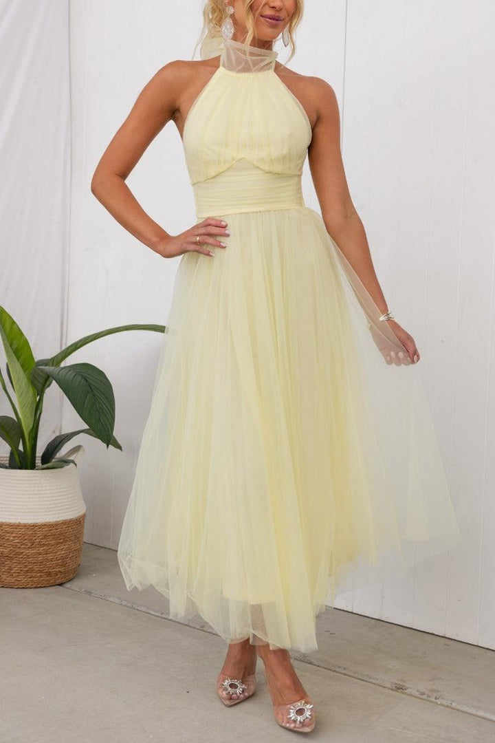 Abito Maxi Halter in Tulle con Dettagli Arricciati Fairy Vibes
