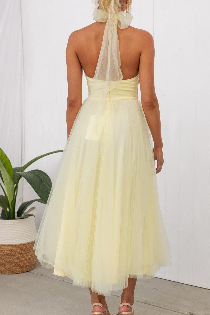 Abito Maxi Halter in Tulle con Dettagli Arricciati Fairy Vibes