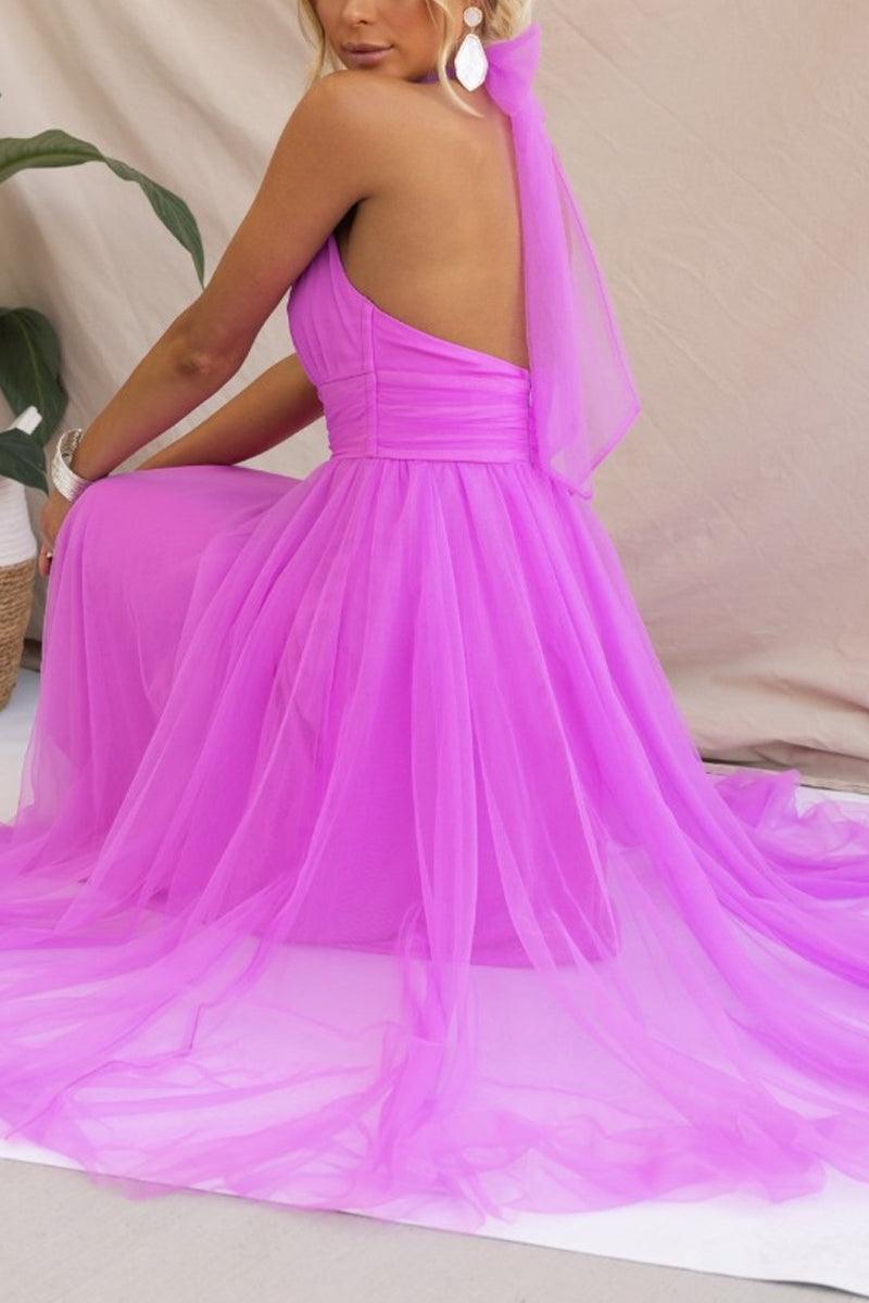 Abito Maxi Halter in Tulle con Dettagli Arricciati Fairy Vibes