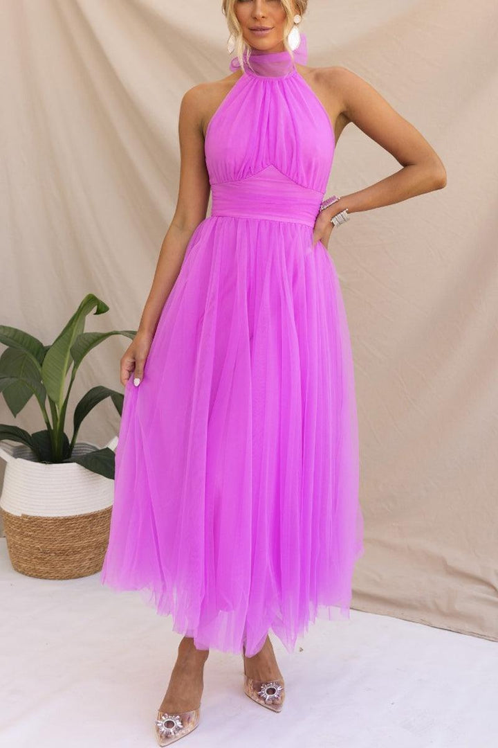 Abito Maxi Halter in Tulle con Dettagli Arricciati Fairy Vibes