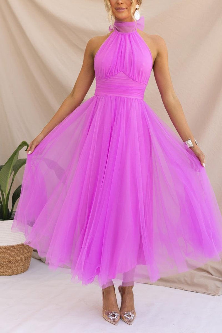 Abito Maxi Halter in Tulle con Dettagli Arricciati Fairy Vibes