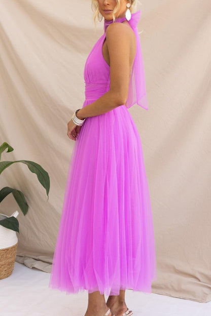Abito Maxi Halter in Tulle con Dettagli Arricciati Fairy Vibes