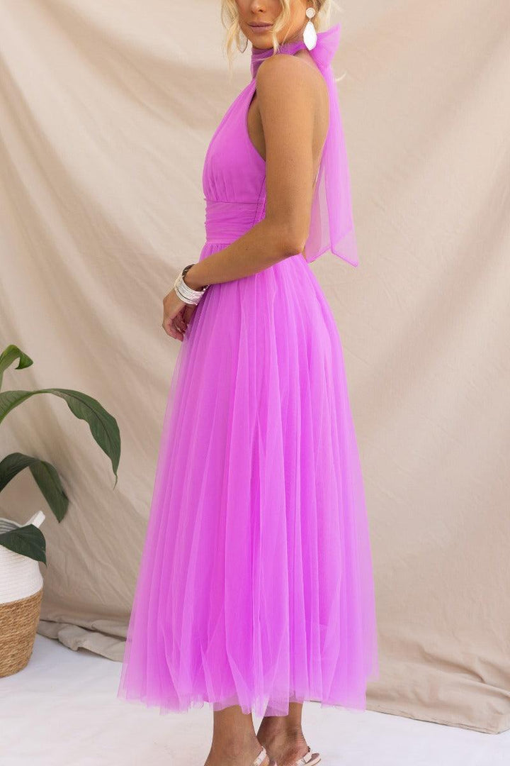 Abito Maxi Halter in Tulle con Dettagli Arricciati Fairy Vibes