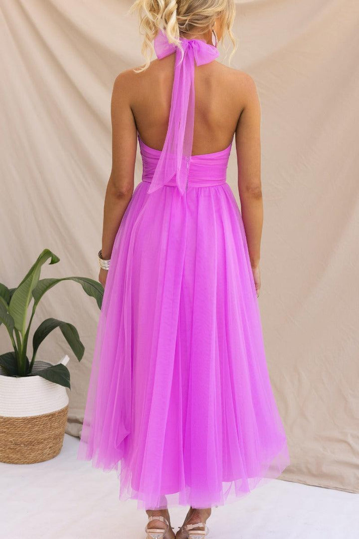 Abito Maxi Halter in Tulle con Dettagli Arricciati Fairy Vibes