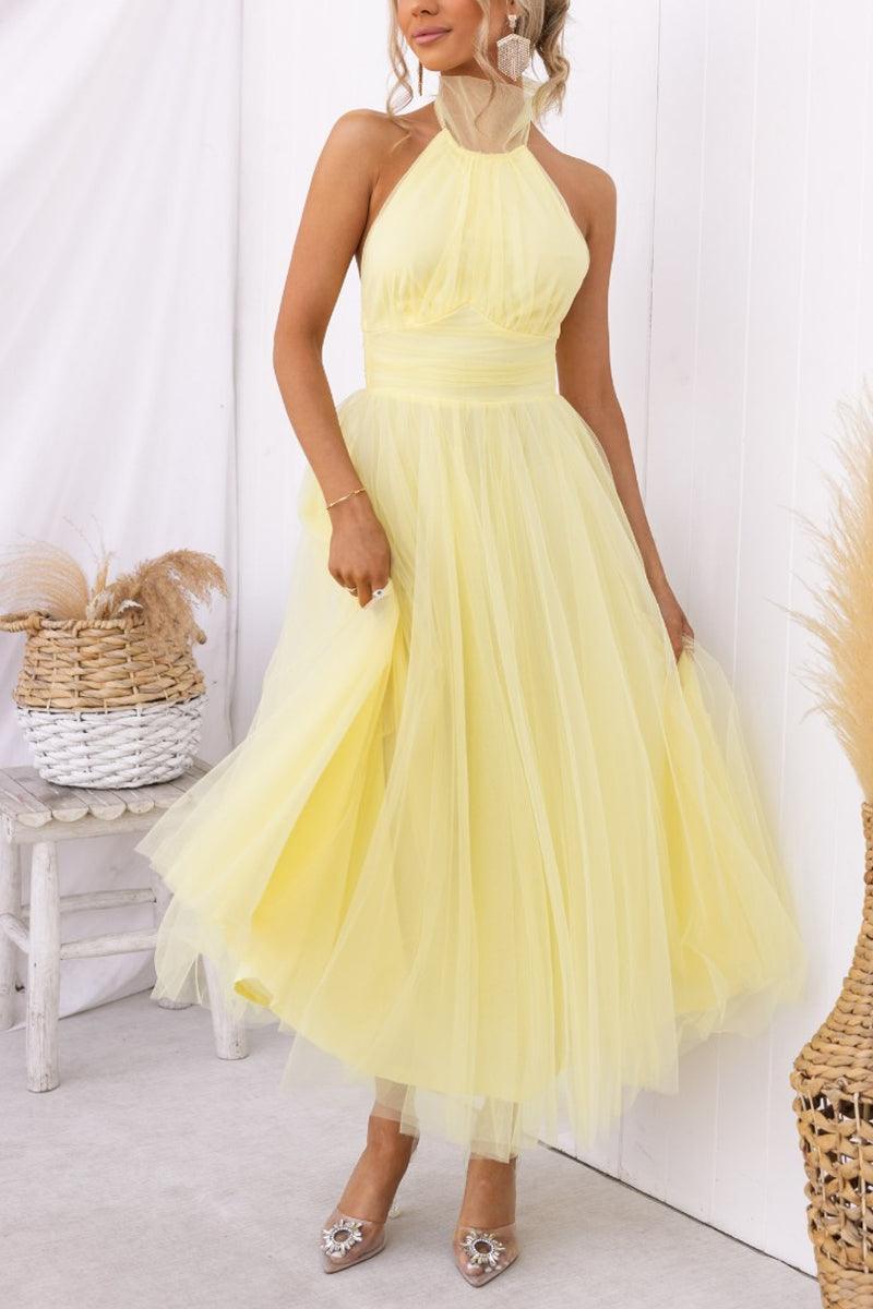 Abito Maxi Halter in Tulle con Dettagli Arricciati Fairy Vibes