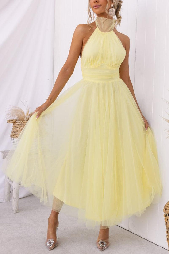 Abito Maxi Halter in Tulle con Dettagli Arricciati Fairy Vibes