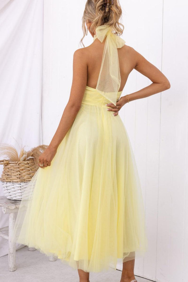 Abito Maxi Halter in Tulle con Dettagli Arricciati Fairy Vibes
