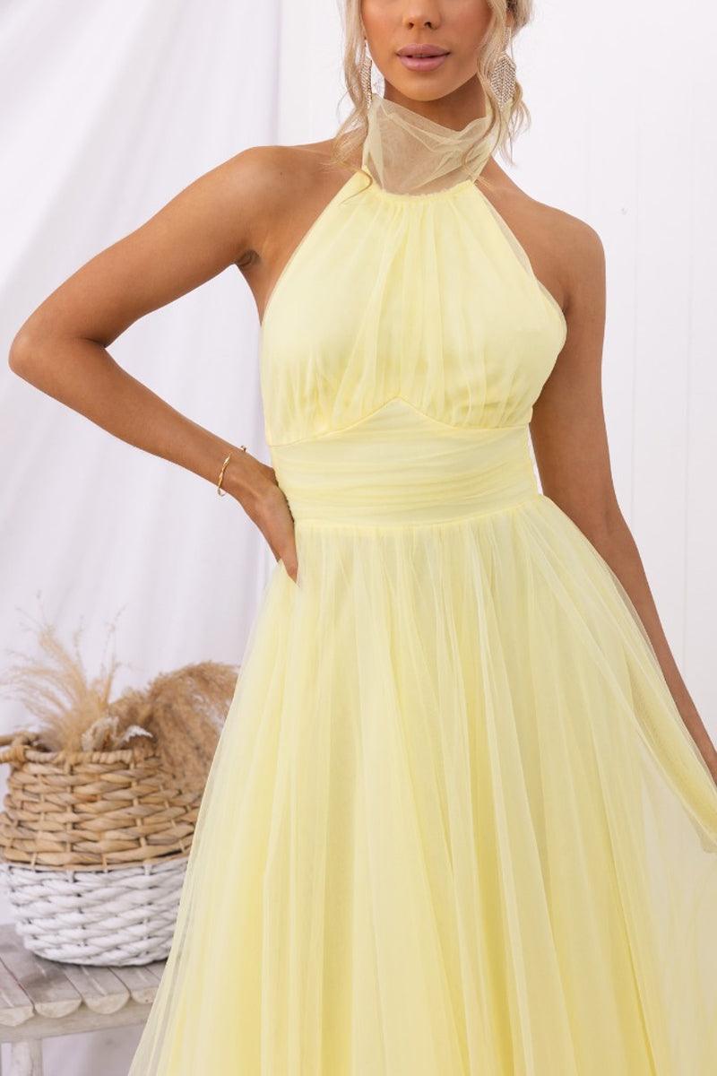 Abito Maxi Halter in Tulle con Dettagli Arricciati Fairy Vibes
