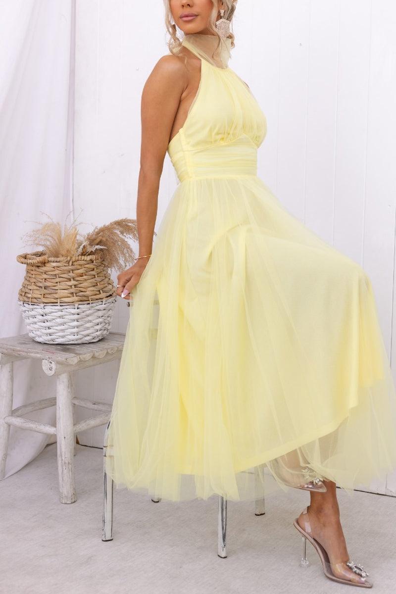 Abito Maxi Halter in Tulle con Dettagli Arricciati Fairy Vibes