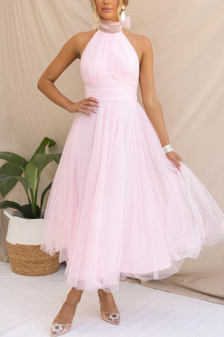 Abito Maxi Halter in Tulle con Dettagli Arricciati Fairy Vibes