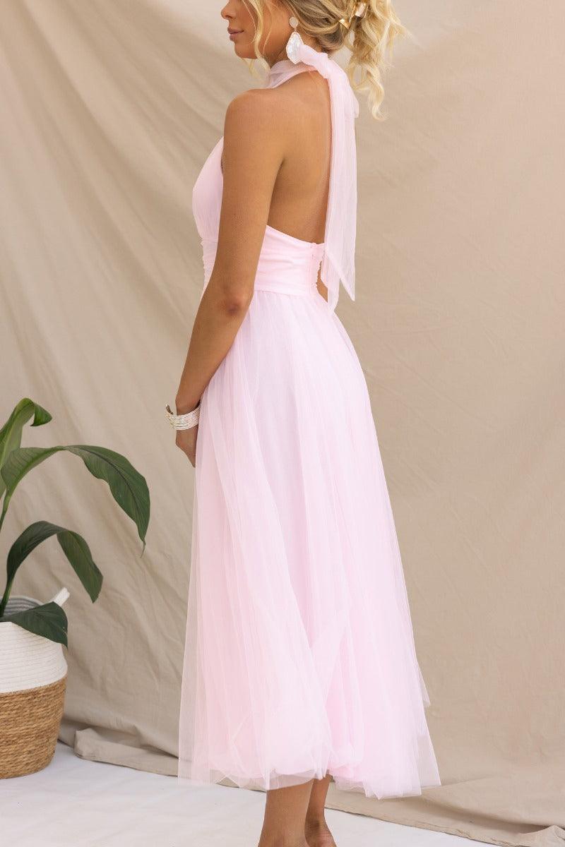 Abito Maxi Halter in Tulle con Dettagli Arricciati Fairy Vibes
