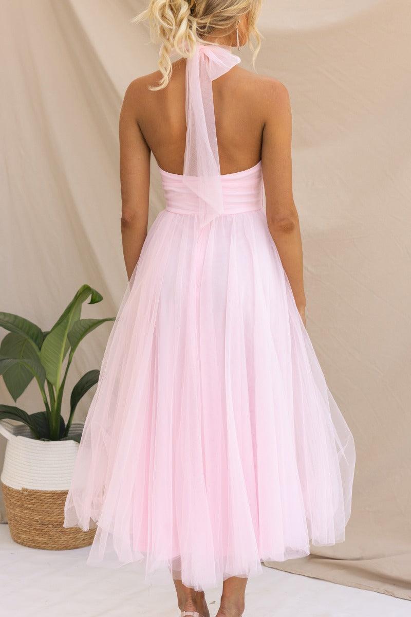 Abito Maxi Halter in Tulle con Dettagli Arricciati Fairy Vibes