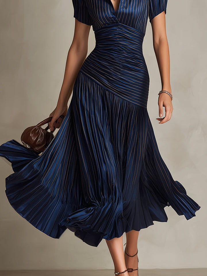 Adriana | Abito midi in satin a righe rétro