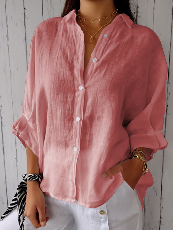 Camicia Casual in Cotone e Lino a Colore Unito