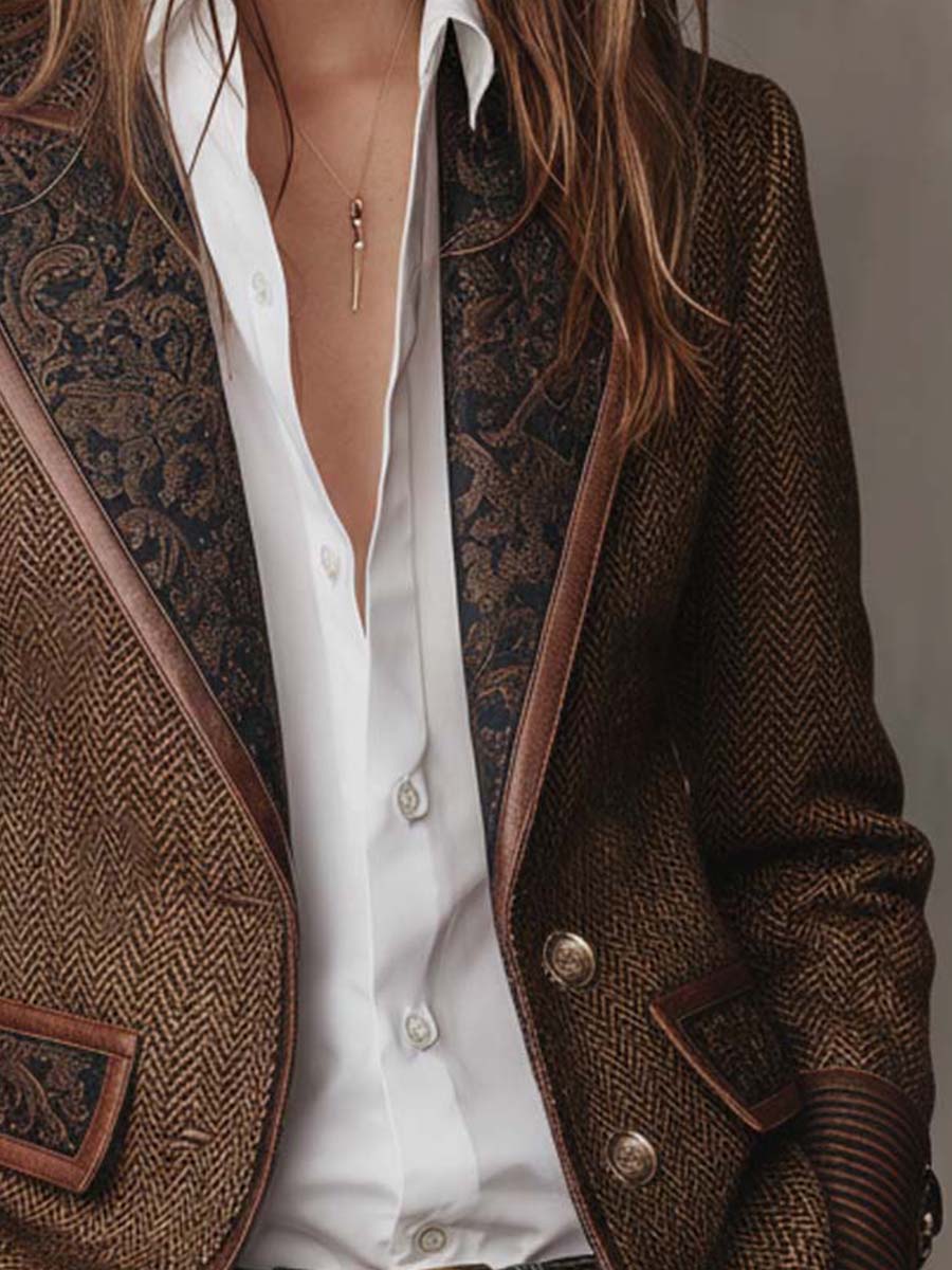 Blazer da Donna con Stampa a Spina di Pesce