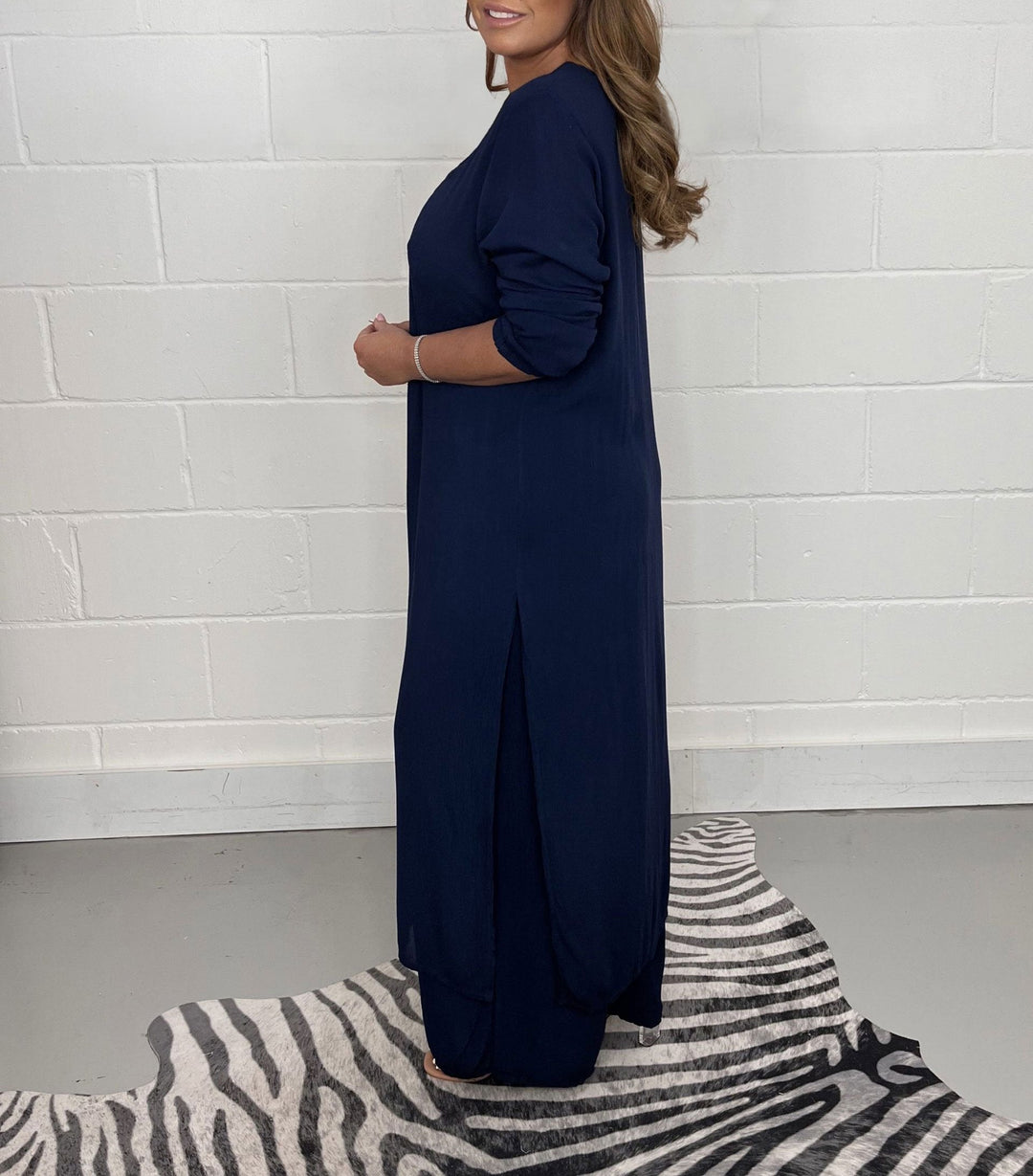 Set di top lungo casual a due pezzi e pantaloni coordinati