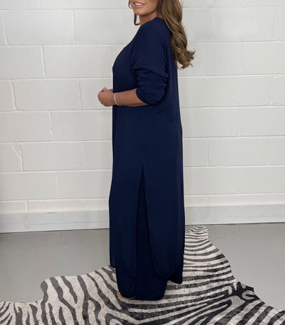 Set di top lungo casual a due pezzi e pantaloni coordinati